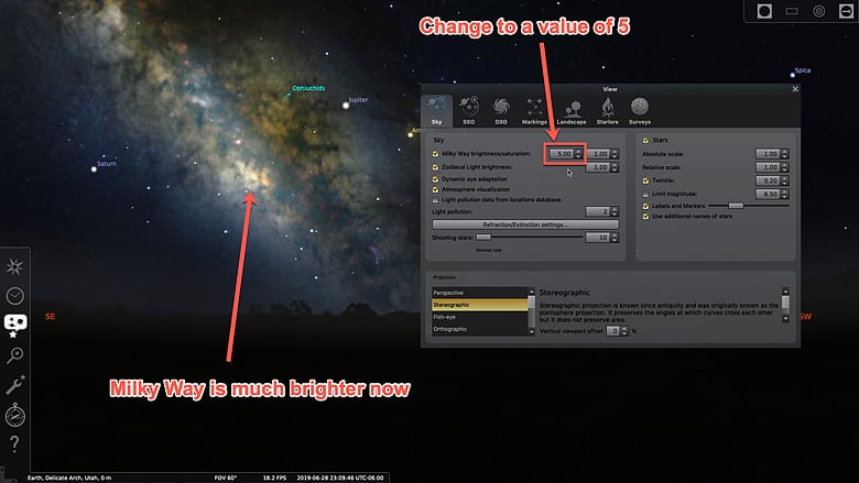 change to 5 for brighter milkyway