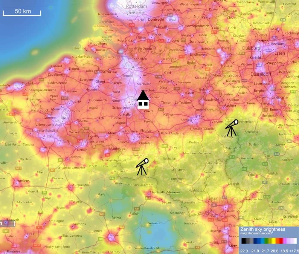 Light pollution map of Belgium