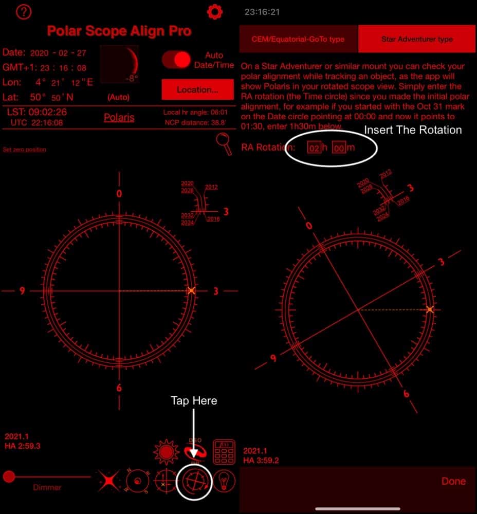Polar Aligning with the PS Align Pro app