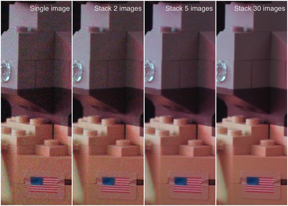 example of image quality improvements when stacked