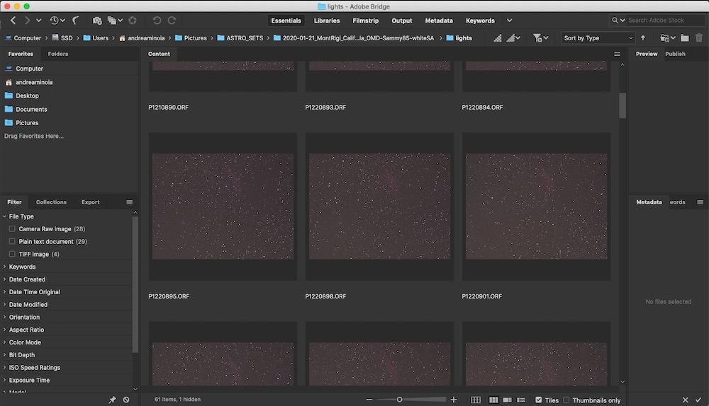 Culling light frames with Adobe Bridge