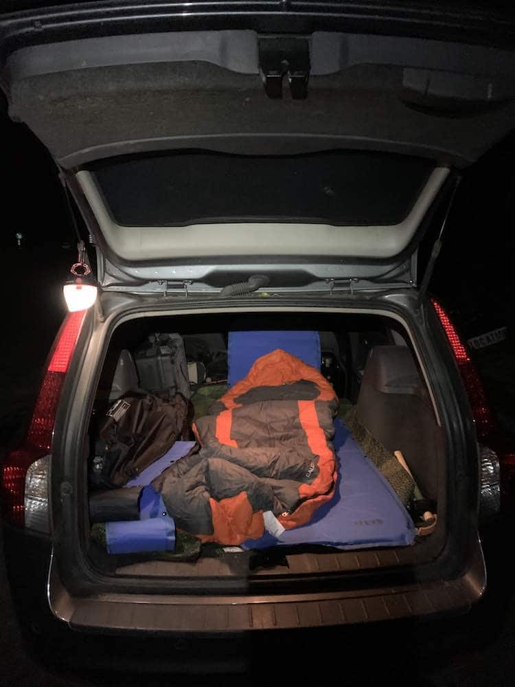 sleeping in car while photographing the night sky
