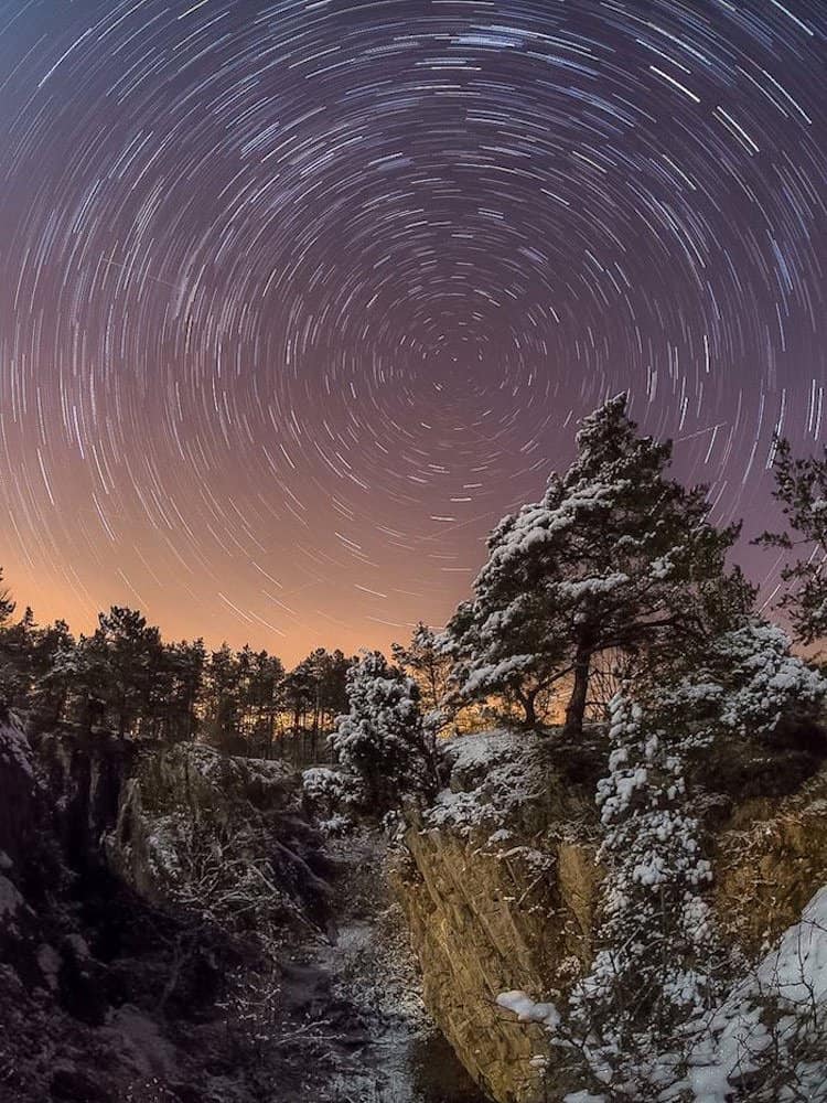 star trails in a circular motion around the celestial pole