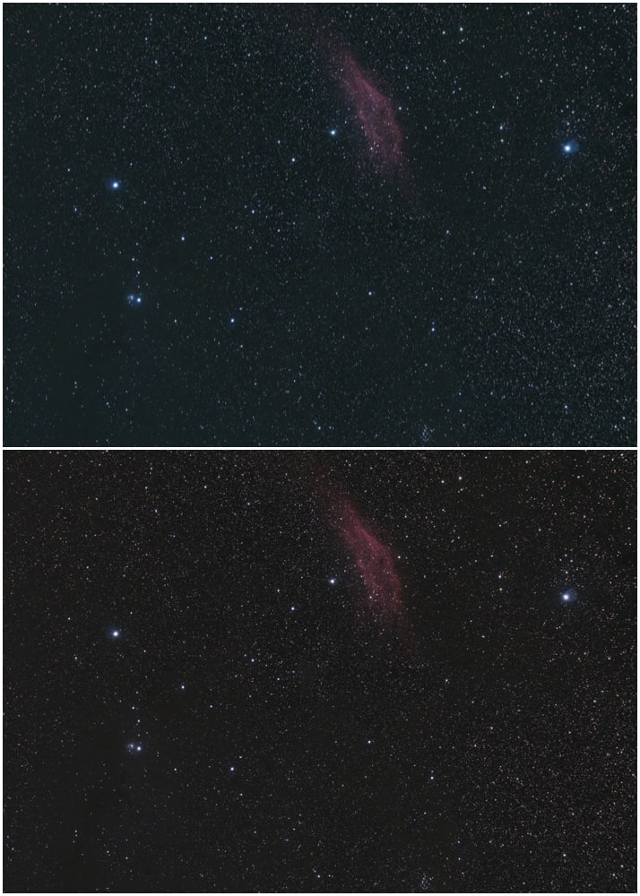 effect of using a cold and slightly warm WB with a deep sky image
