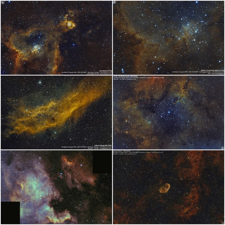 A collection of nebulae photographed with the Evoguide 50ED