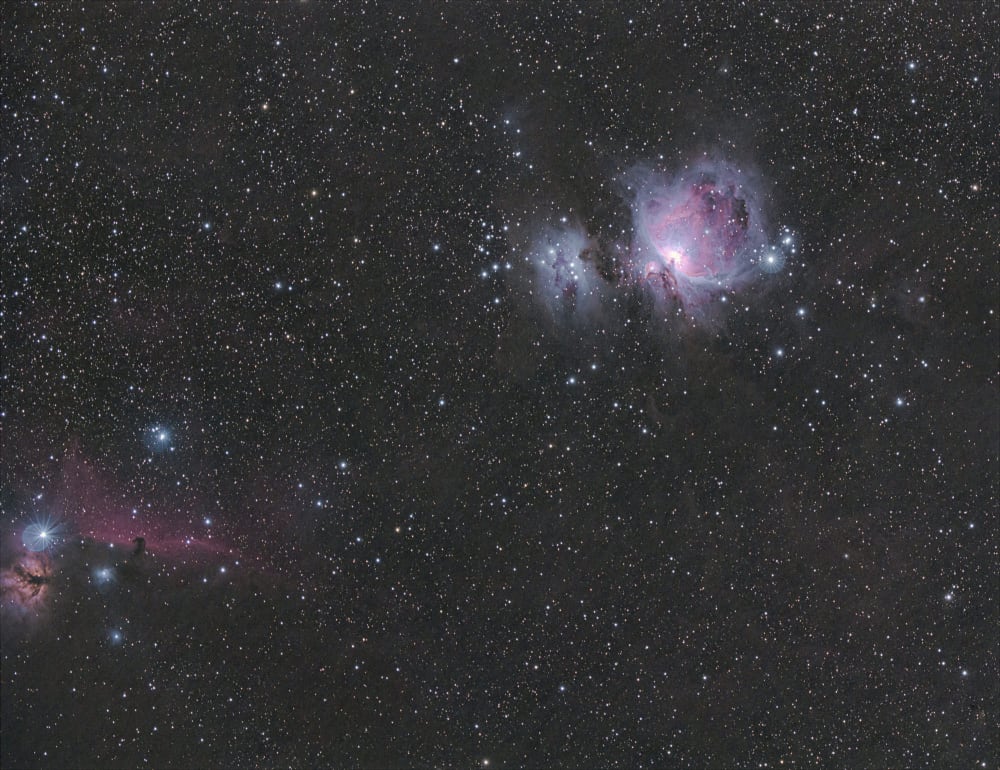poorly framed starfield with flame nebula on edge of frame