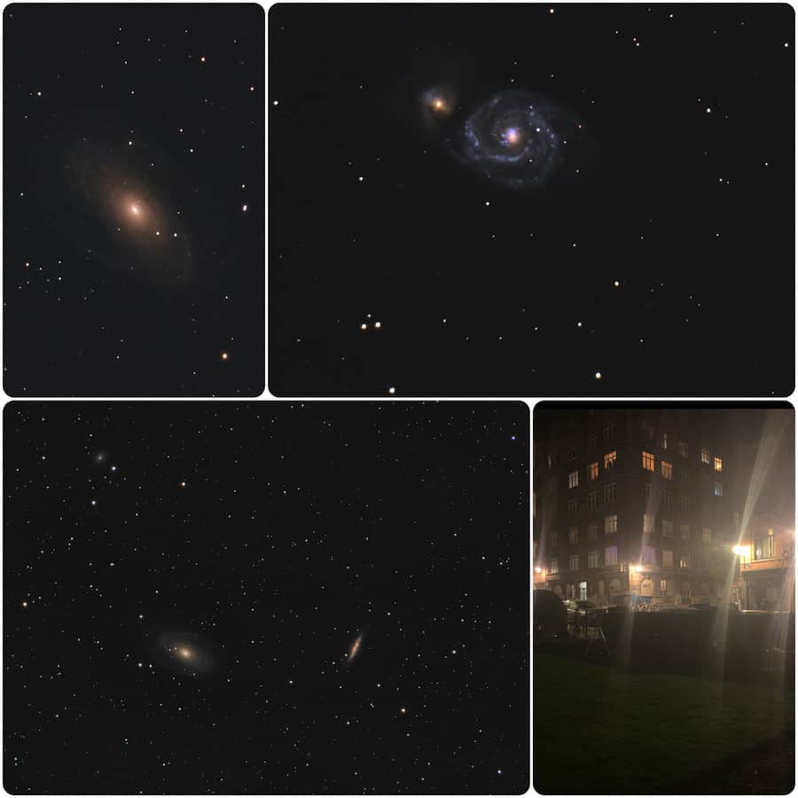 Some galaxies I photographed from the front garden of my building, flooded with street lights.