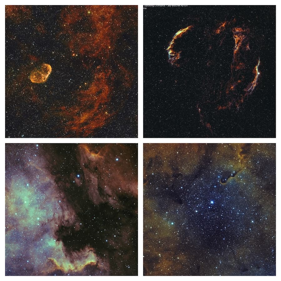The Crescent Nebula, the Veil Nebula, the Elephant Trunk Nebula and the North America and Pelican Nebulae