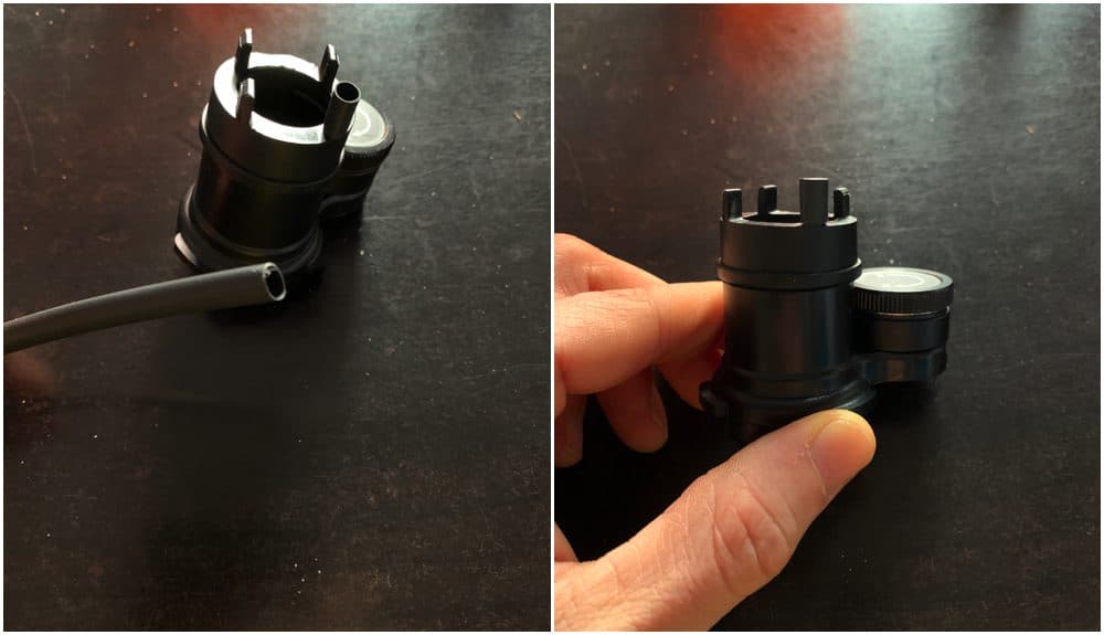 small heat shrinking tube wrapped around the legs of the Polar Scope Illuminator