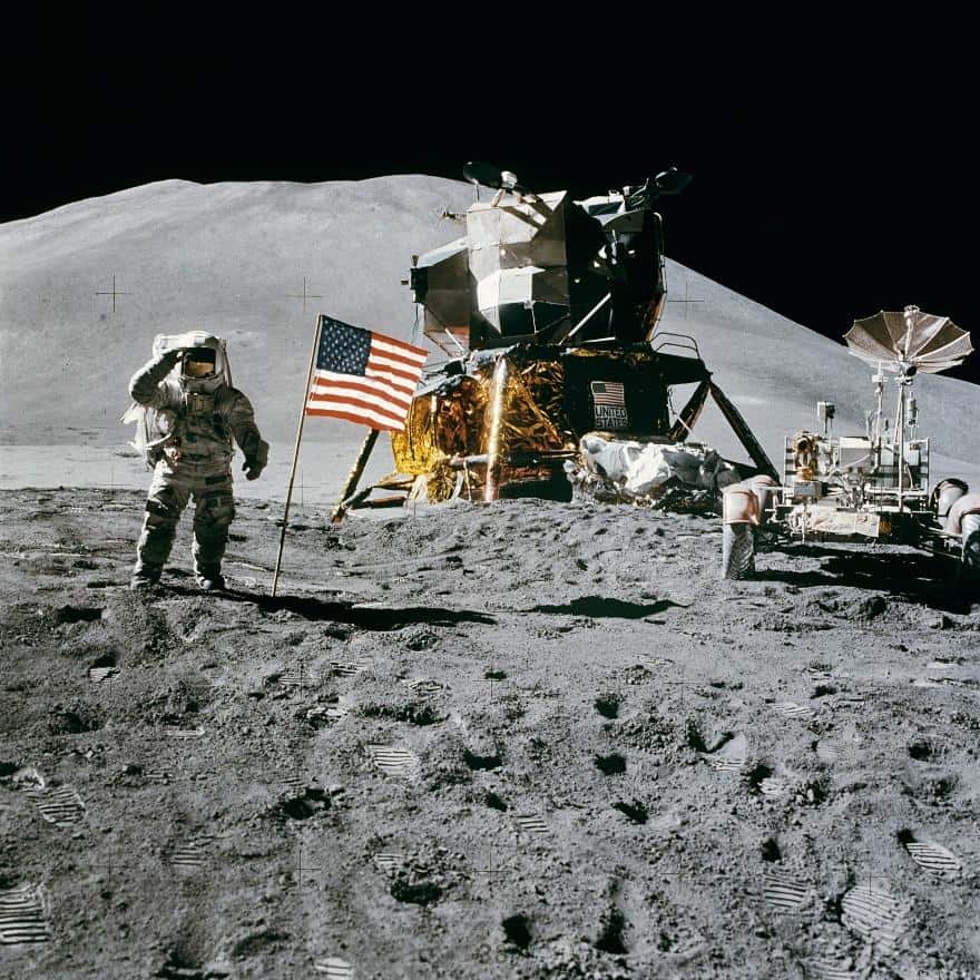 Apollo 15 flag deployment