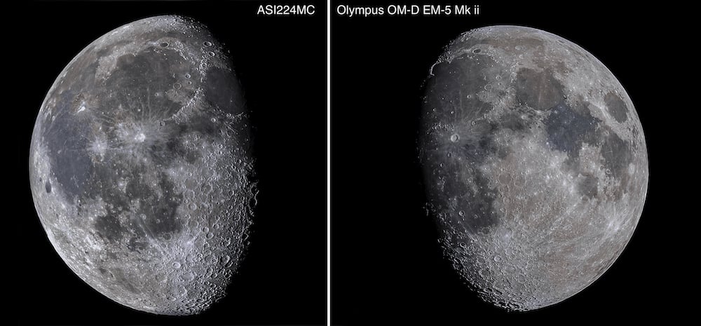 Comparison between photographing the Moon using astrocamera and Olympus in video mode.