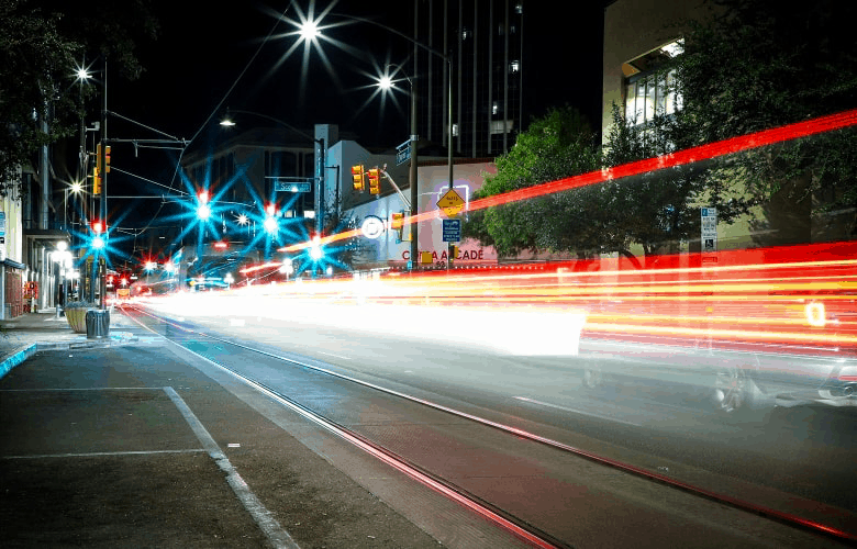 Light trails from passing traffic