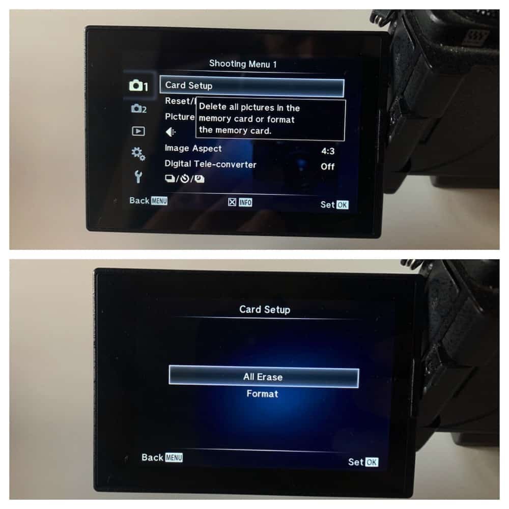 Recent cameras will let you choose between formatting your card and deleting all images from the card