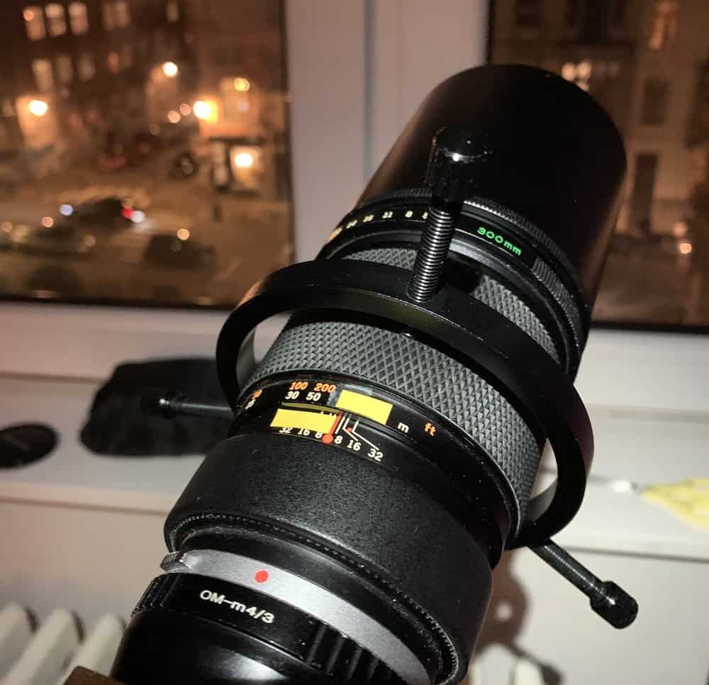 DIY focusing bracket for guiding scopes on the focusing ring of lens