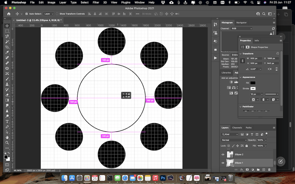 Checking that all the shapes in the final layout are properly aligned.