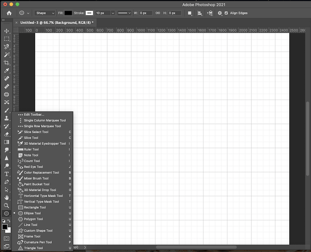 Selecting the Ellipse Tool from the Photoshop toolbar.
