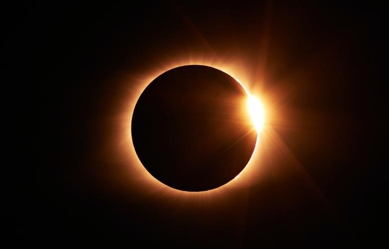 During an eclipse, the Sun and Moon are nearly perfectly aligned on top of one another.