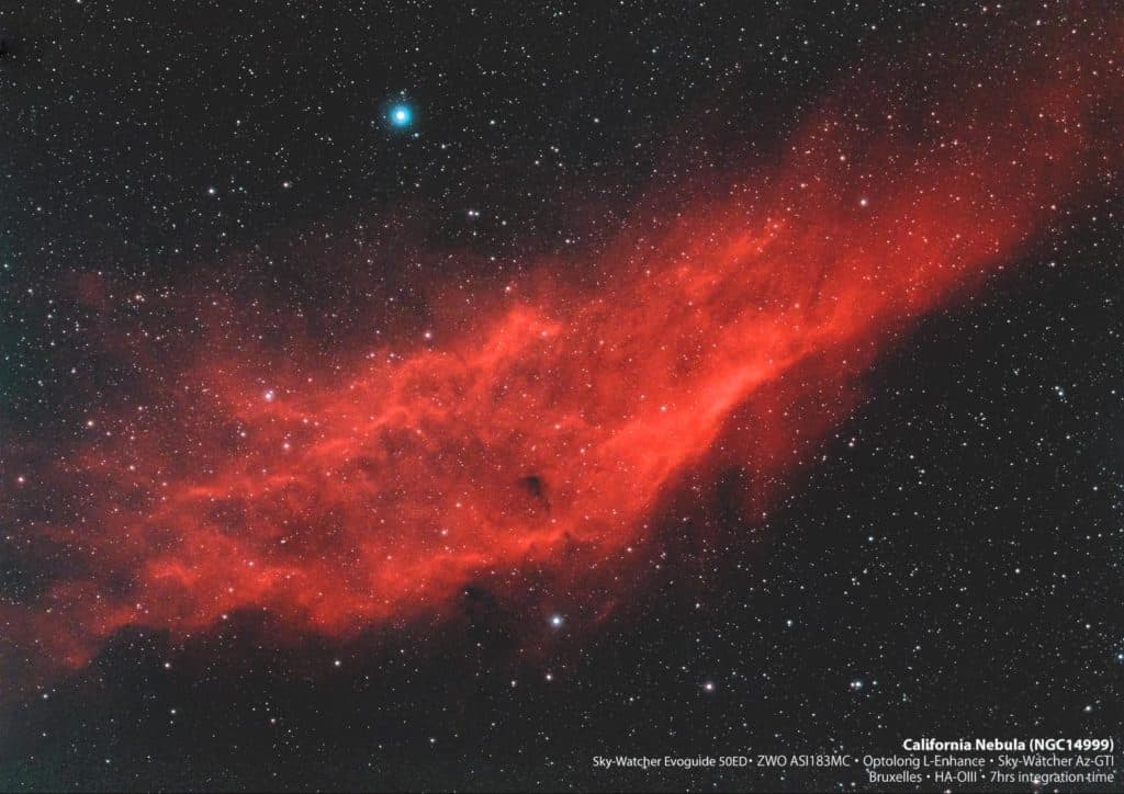 The California nebula from Brussels with the dual narrowband Optolong L-Enhance filter