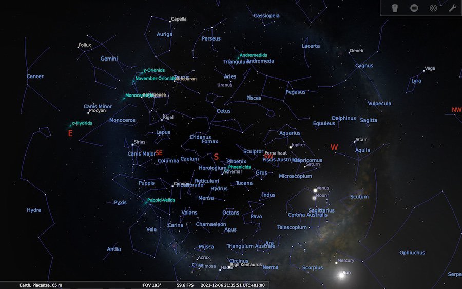 This view from Stellarium shows all constellations and where they locate with respect to the Milky Way band.