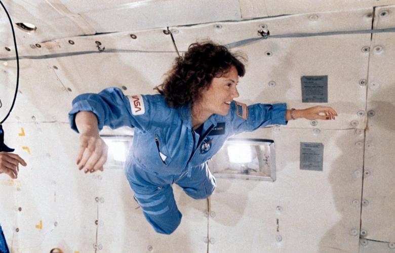 Sharon Christa McAuliffe, STS-51L citizen observerpayload specialist, gets a preview of microgravity during a special flight