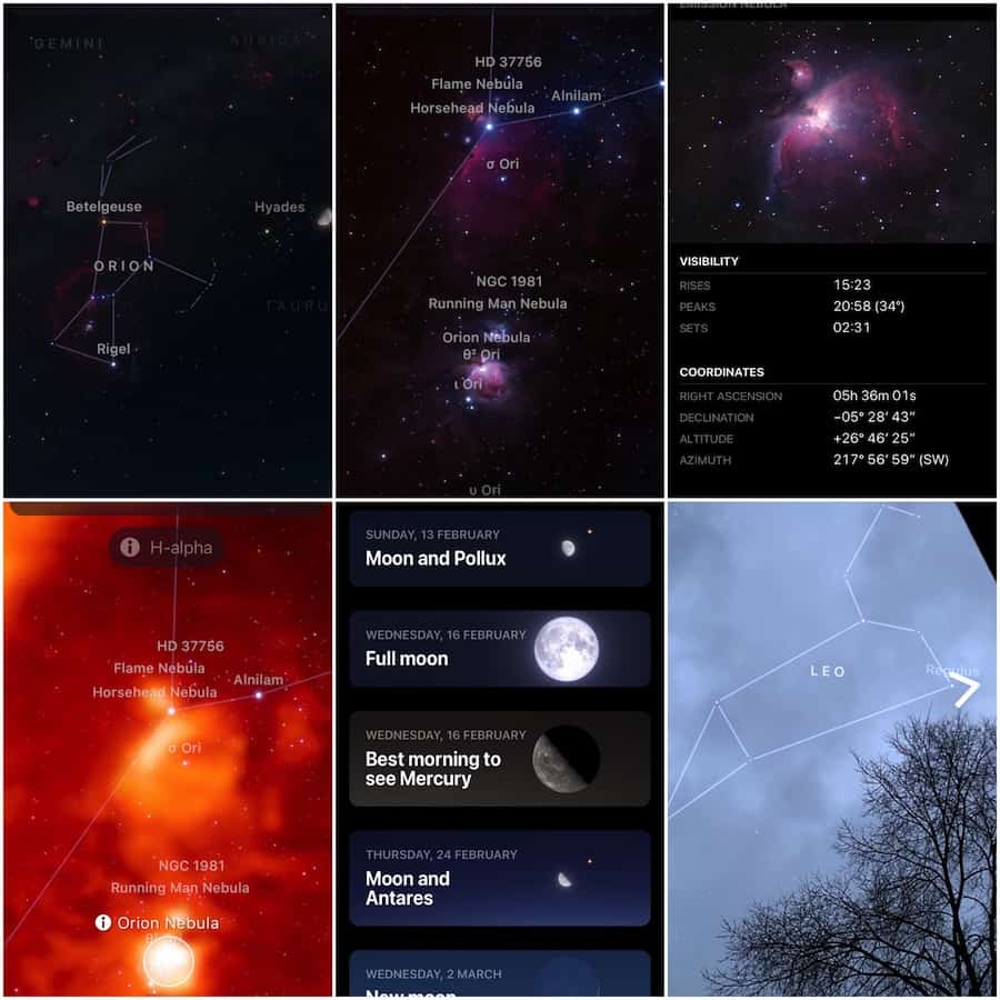 Some screenshots from Sky Guide for iOS.