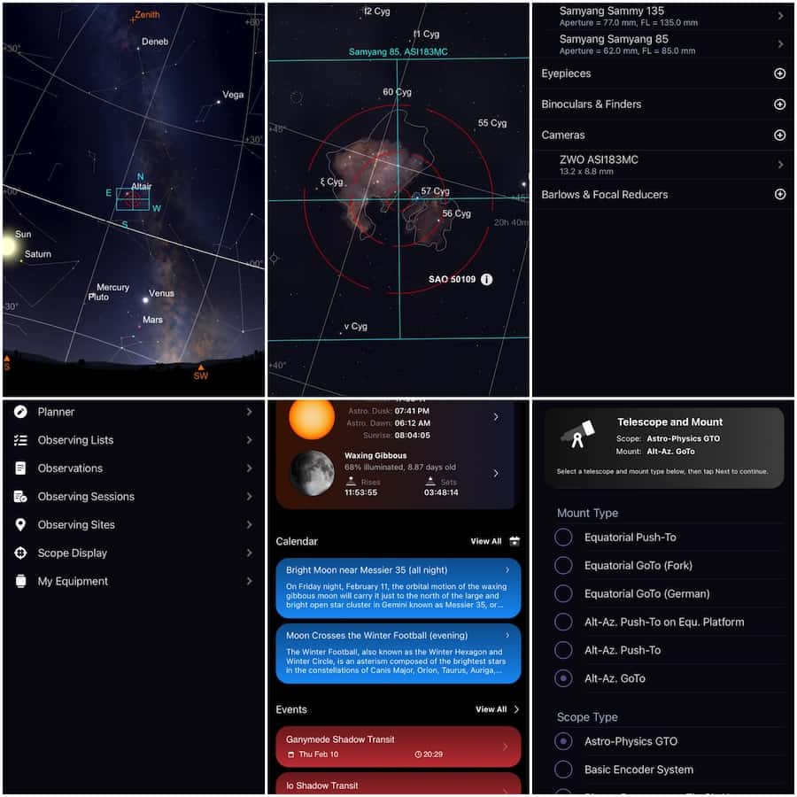 Some screenshots from SkySafari PLUS 7 for iOS.