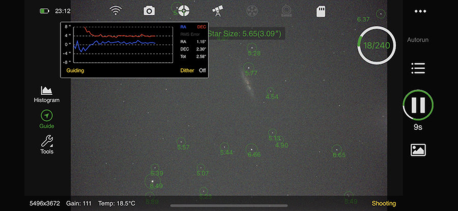 This stars' size comparison for unguided 30s and 60s exposures.